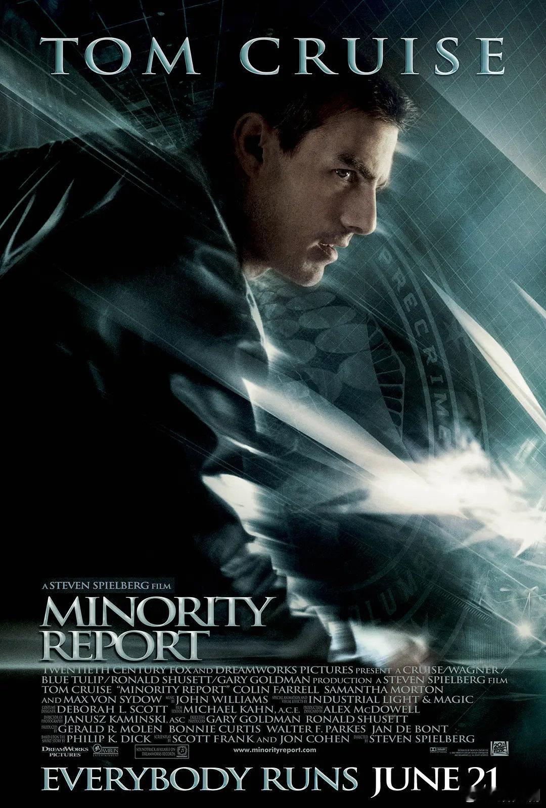 《少数派报告》【电影】

■主演：汤姆·克鲁斯 / 科林·法瑞尔 
■年份：2002
■简介：斯皮尔伯格执导的经典科幻影片。未来社会依靠先知预判犯罪，在凶案发生前抓捕嫌疑人。男主被系统标记为凶手被迫逃亡，探讨监控与自由意志，是科幻影史经典作品。 ​