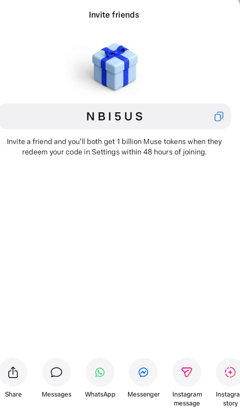 啊，终于注册上了Muse.ai～～ 

想尝鲜的朋友，可以试试我的邀请码：NBI5US。 ​