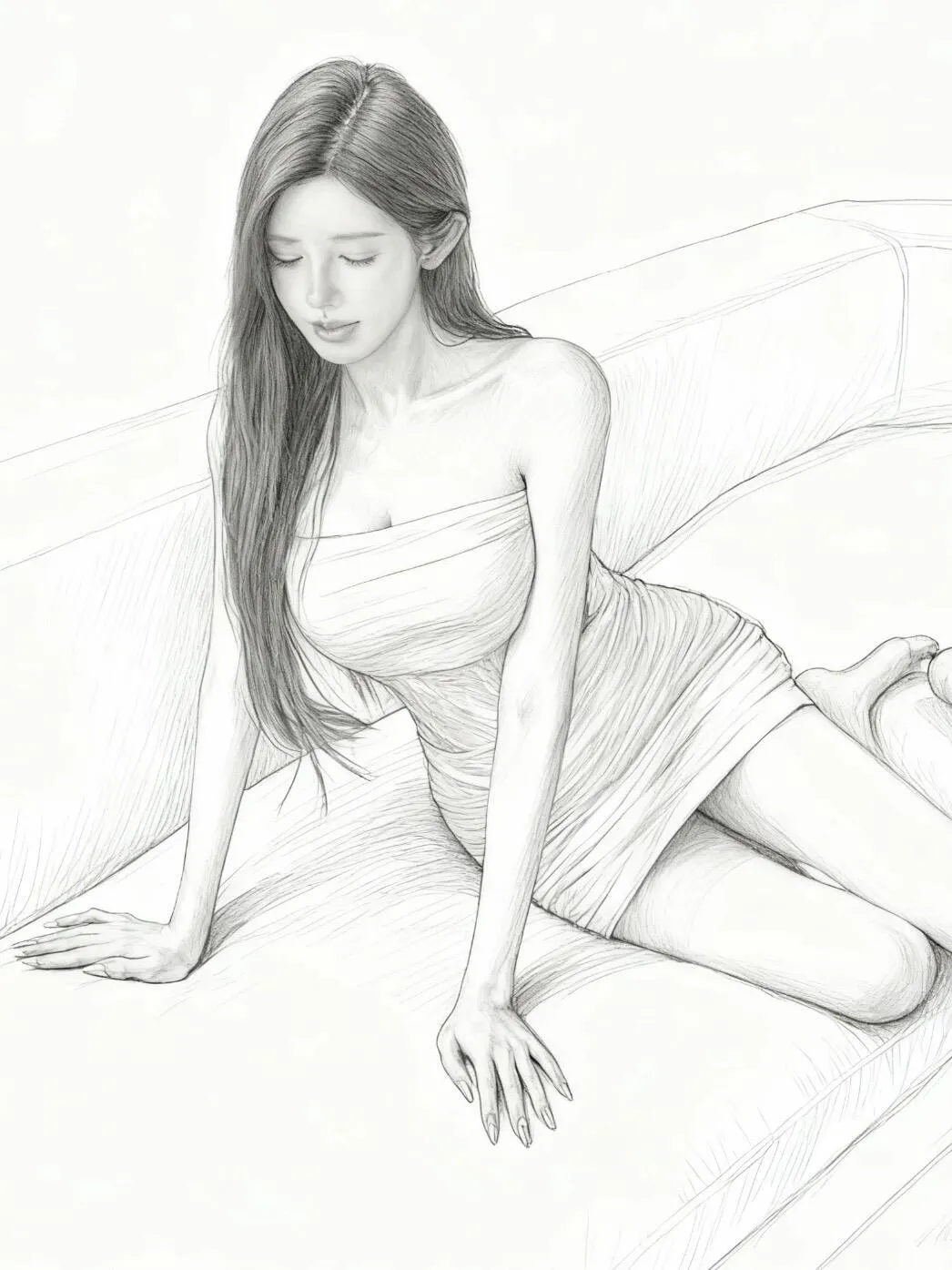 优雅黑白色调，沉静的少女，静谧的氛围。