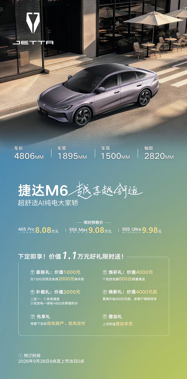 🔥捷达M6预售正式开启｜8.08万起的纯电大家