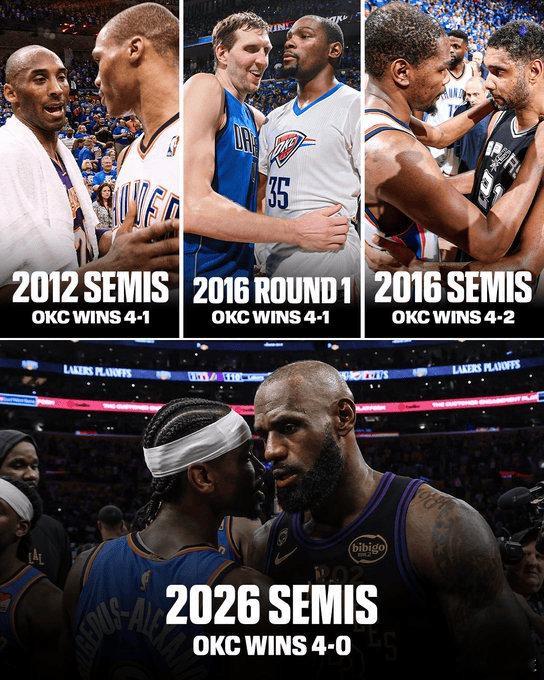 ESPN：科比、德克、邓肯生涯最后一场季后赛都是对阵雷霆，詹姆斯呢？ ​​​