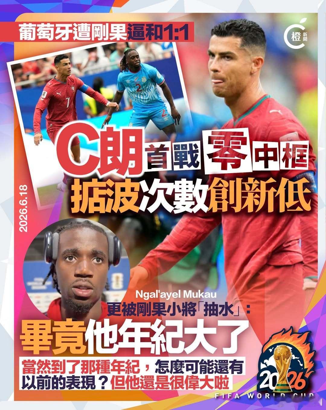 【世界杯2026｜首战零中框射门次数创新低，C罗懒理批评：抬起头专注下...