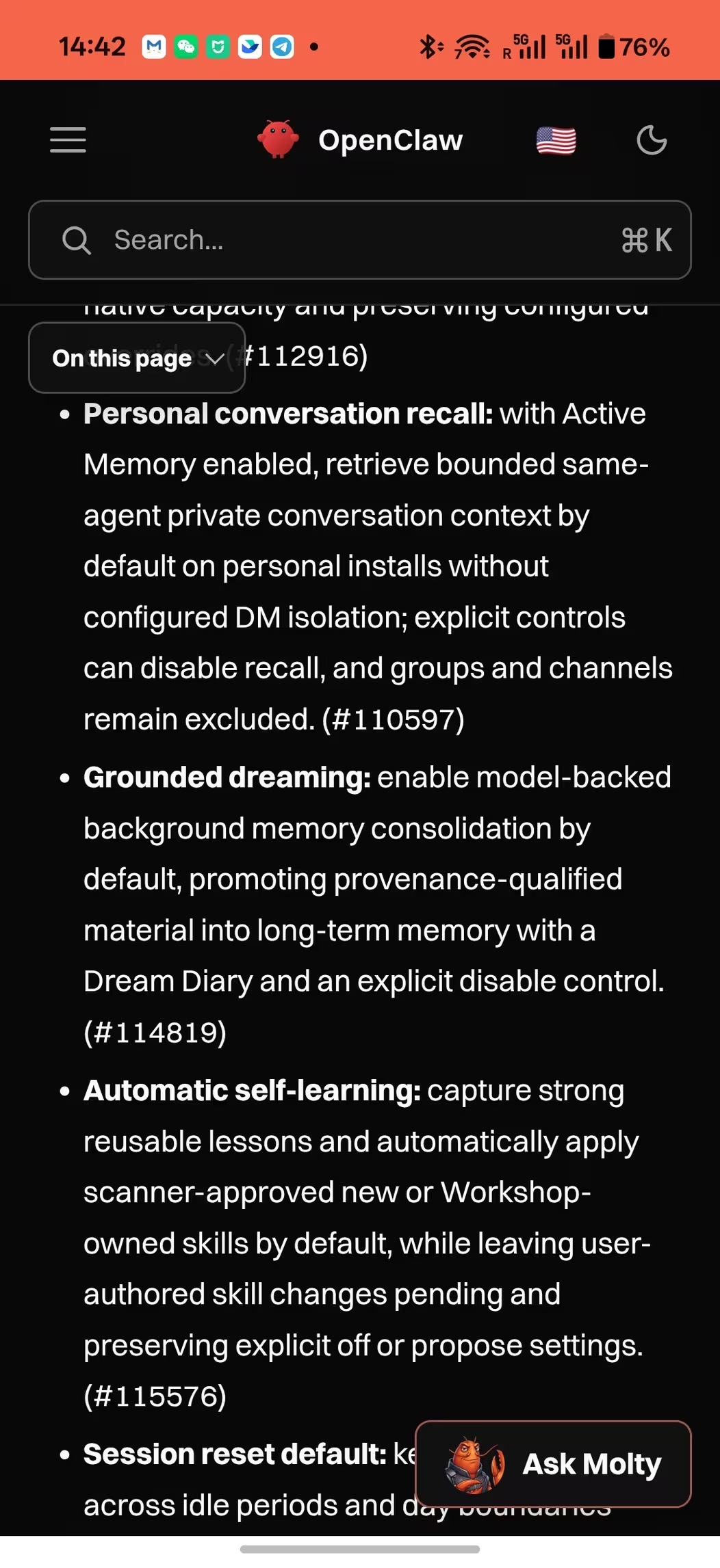 #差评说AI# Openclaw 版本更新之后，dreaming 功能默认启用，SKILL 开始支持自进化，active memory 插件虽然默认不启用，但是启用之后默认支持检索 session 对话记录。

以前这些功能都得手动配置。

从官方博客看，他们要把 OpenClaw 从“活在聊天工具里的助手”（Peter 也自述过，这个项目一开始的目 ​