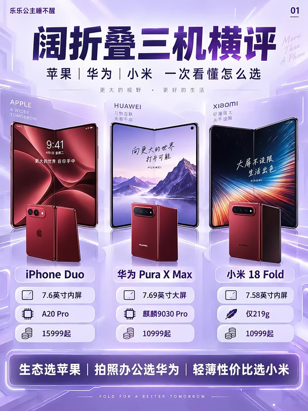 阔折叠三机横评｜苹果华为小米怎么选