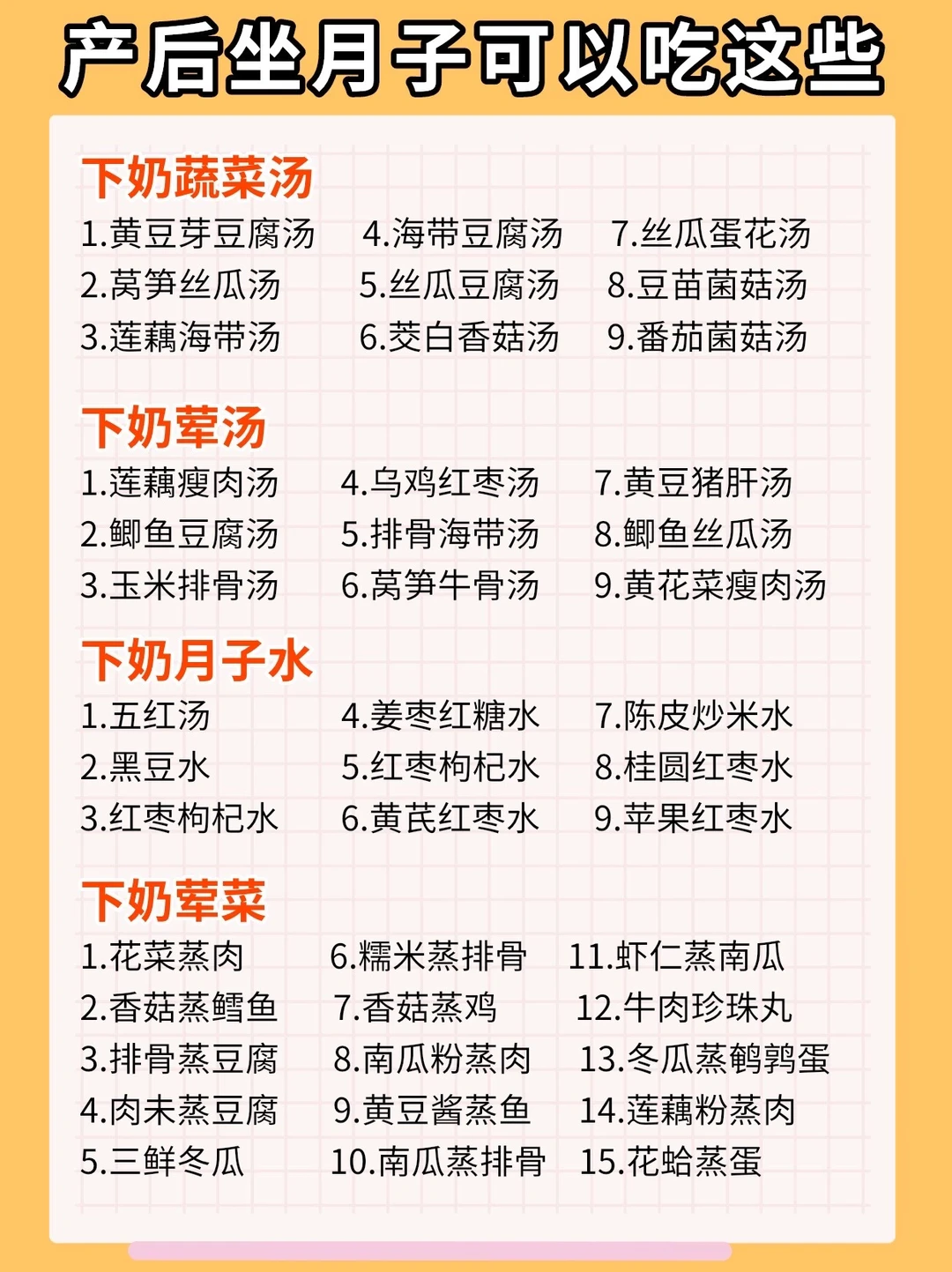 产后月子可以吃这些