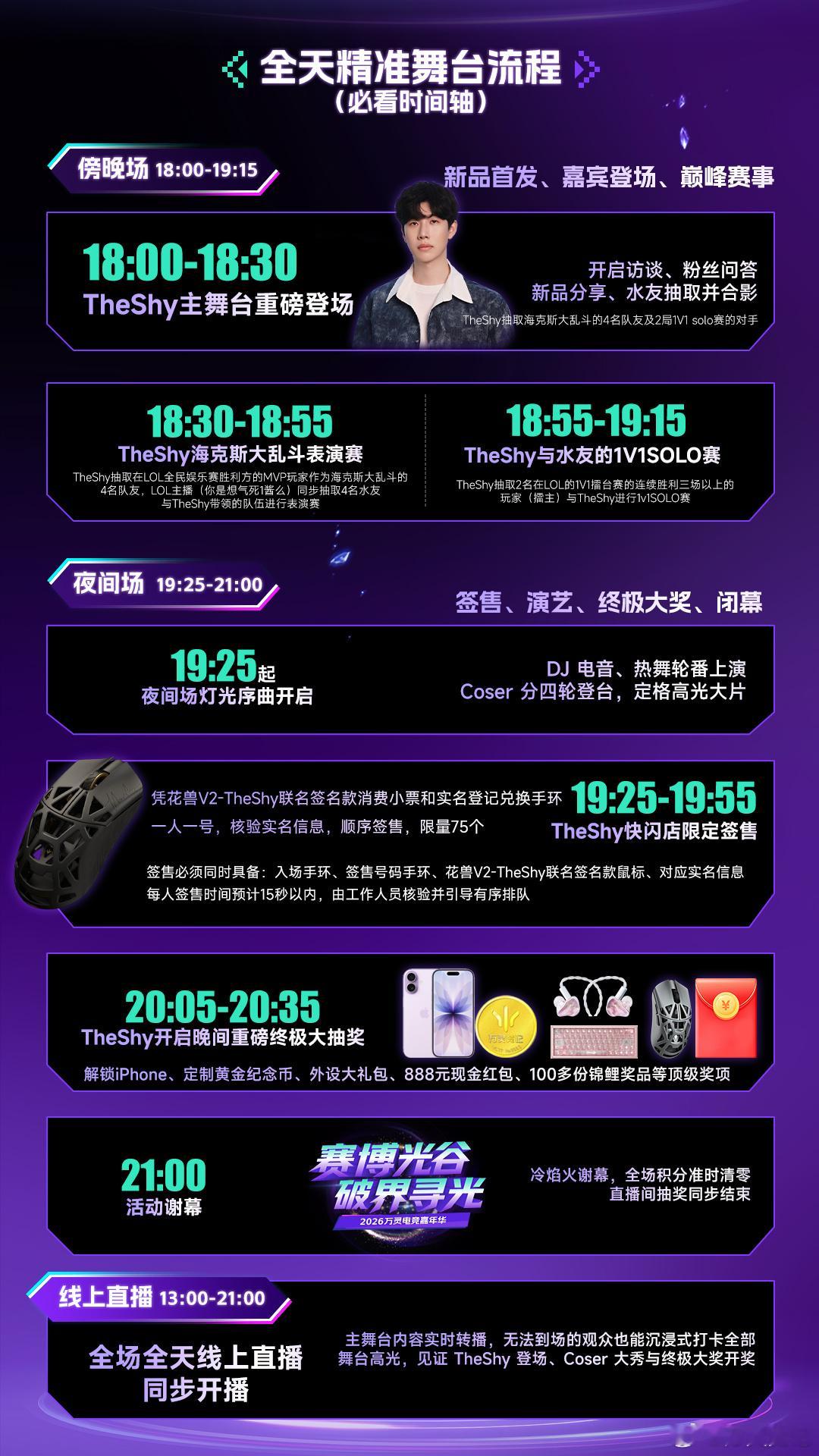 国庆去哪儿玩？2026万灵电竞嘉年华全攻略来啦~
⏰时间：10 月 1 日 13:00‑21:00
📍地点：武汉市世界城光谷步行街音乐喷泉广场
🎫入场：全程免费，无需门票

✨必打卡亮点
▪️重磅嘉宾 TheShy 亲临现场，登台分享、水友娱乐赛、粉丝合照、签售互动
▪️百万粉丝 Coser、人气游戏博主集结，舞台节 ​