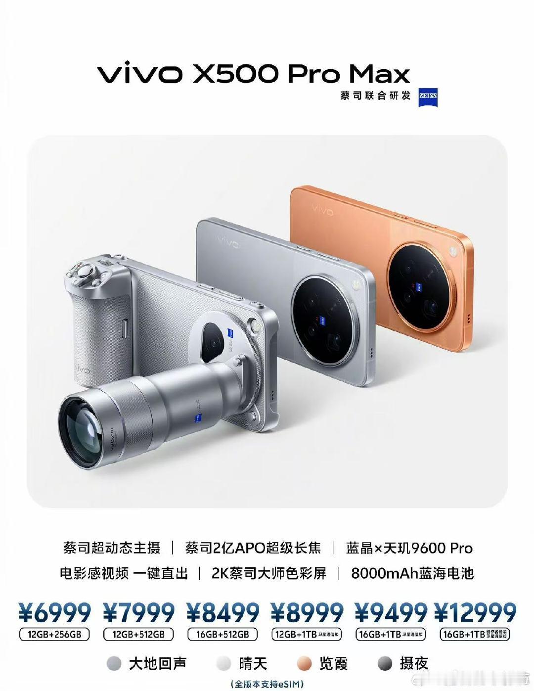 VIVO X500系列反应好快
今天马上安排了三款16G运存的配置

X500Pro新增了16+512GB和16+1TB配置
售价分别为7999元和8999元

X500Pro Max 新增了16+1TB 售价9499元

三款新增的16GB运存配置
都比12GB的价格高了500元
500元买4个GB
你们买吗？
#vivo x500系列##灭霸500# ​