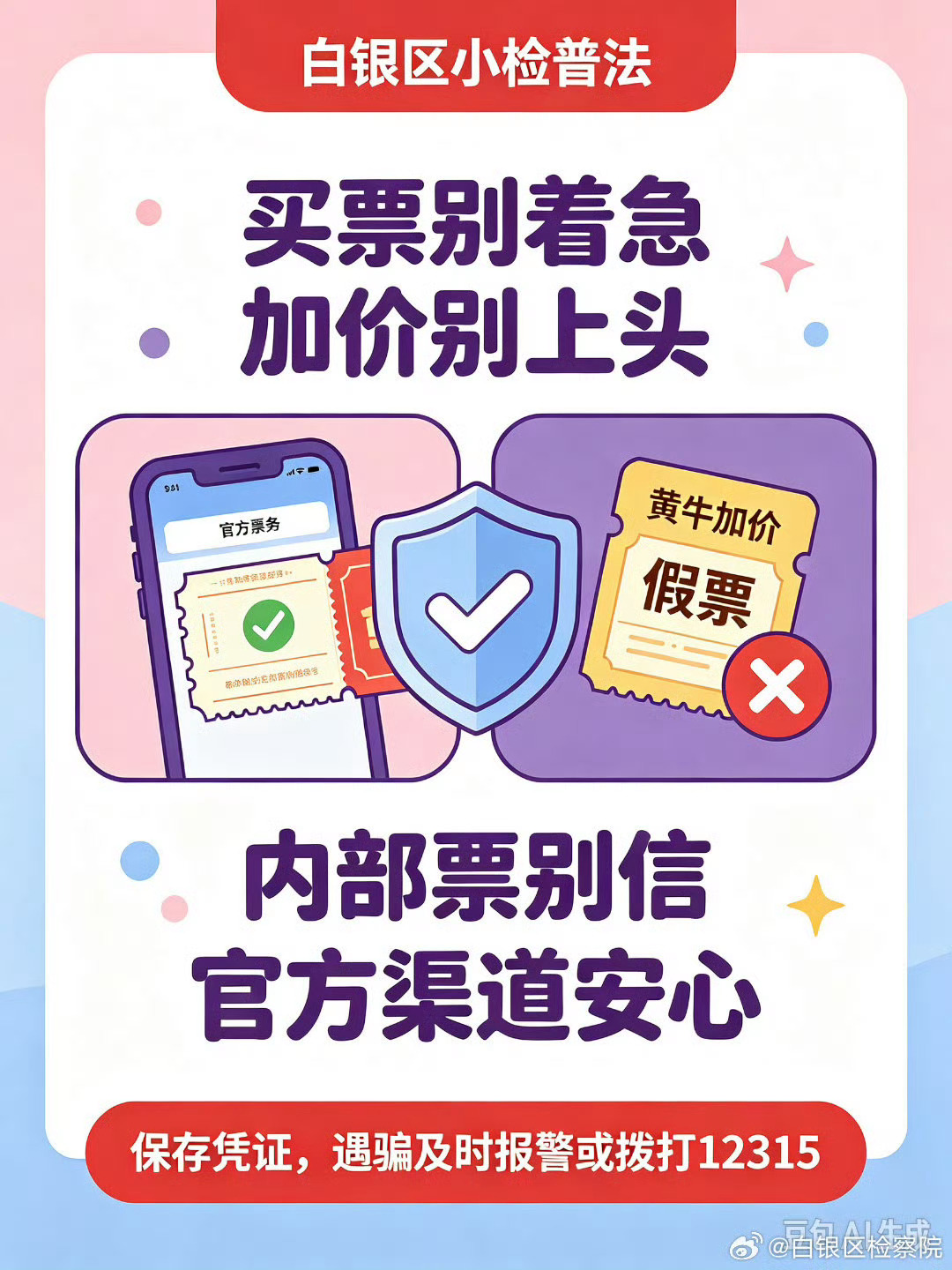 #菏小法提醒您#  ：高价囤积、倒卖演唱会门票属于违法行为。黄牛加价数十倍售卖演出票，扰乱演出市场秩序，可依法予以拘留、罚款。私下向黄牛高价购票，交易不受法律保护，极易遭遇假票被骗钱财。#曝黄牛25w出肖战第一排# 购票请认准官方票务渠道，不要轻信高价内部票，保存聊天、支付凭证，遇到票务诈 ​