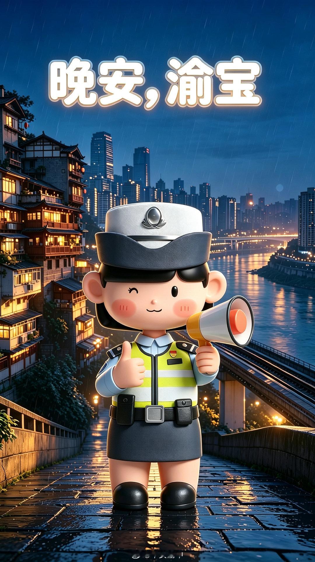 #晚安# 雨夜下班路，交警不“打烊”：开车慢一点，行人稳一点，手机和证件也看紧一点。渝中交警陪你稳稳回家，安心入梦。#守护渝宝每一天##晚安[超话]# ​