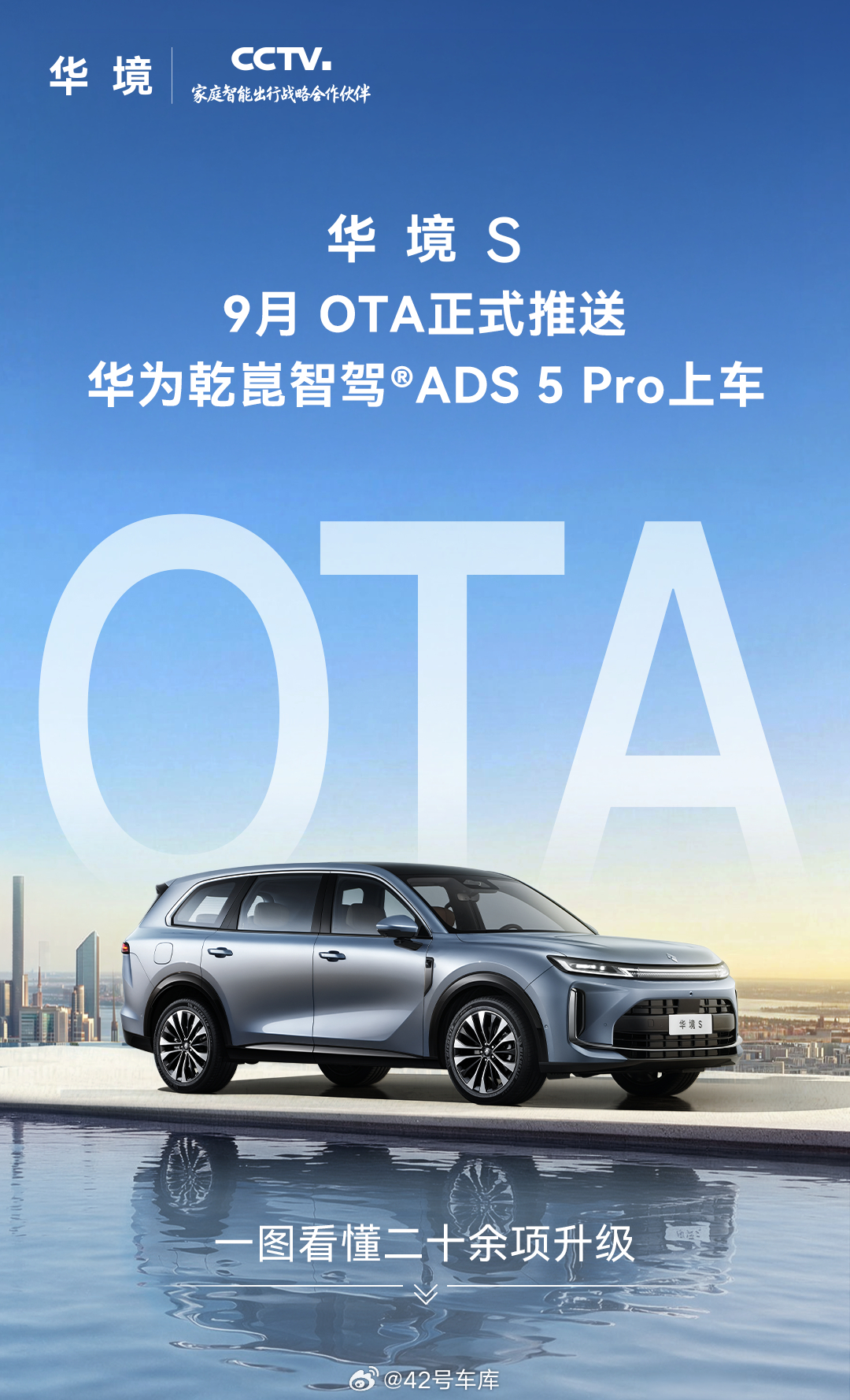 华境 S 从今天开始，陆续给舱内共光路激光雷达的车型推送 ADS 5 Pro 了。同时也给出一个信号，就是华为 ADS Pro 增强版在其他品牌上也将会陆续开始推送。

升级了 WEWA 2.0、多点掉头、窄路村路都能开、园区领航、循迹倒车都可以。在体验上说实话，会比目前 Max 版本来到 ADS 5 的感知更加明显。

 ​