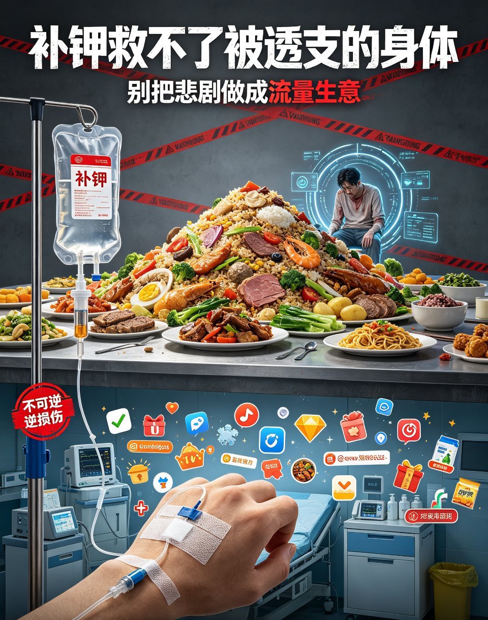 吃播网红“干饭莹”（本名陈紫怡）在直播中被介绍一顿饭能吃20斤以上，却因长期催吐致血钾仅剩2.3，年仅24岁离世。 一、“单次20斤”的残酷标签- 出处与人设：2023年，陈紫怡作为百万粉丝吃播博主小