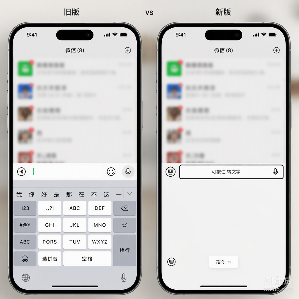 微信这次把输入框的长按功能从“粘贴”变成了“语音转文字”，看似是交互微调，实则是产品逻辑的一次权力让渡。

以前我们长按是为了精准控制，复制、粘贴、全选，每一个动作都在自己的掌控之中。现在这个黑框一出来，松手即发，原本属于用户的编辑权被强行转化成了AI的指令权。你还没想好怎么润色，它 ​