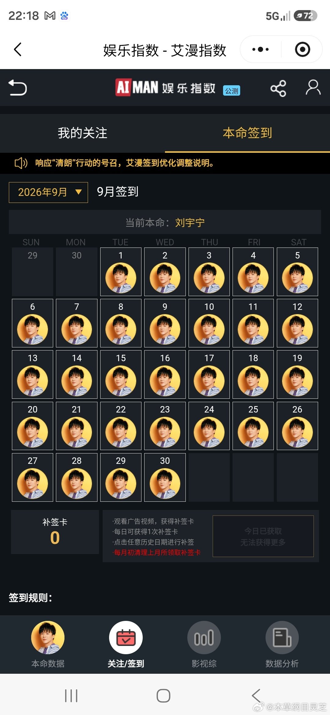 本周我完成了连续7天铁粉打卡，与的铁粉值额外增加1分！#摩登兄弟[超话]##摩登兄弟 传递正能量# 生活或许有阴晴圆缺，但心中的光永不熄灭。摩登兄弟刘宇宁用歌声描绘梦想，用行动践行初心。每一次舞台都是对热爱的极致倾注，让我们一起凝聚善意，传递正能量，温暖前行！谢谢你刘宇宁！ ​