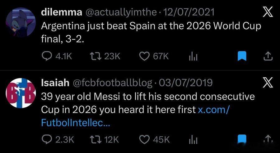 5年前，有一个男人在 Twitter 上发推说 2026 年世界杯决赛...