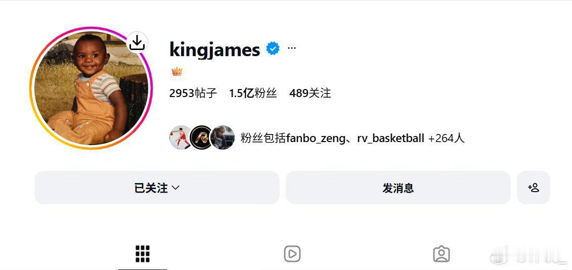 #詹姆斯INS粉丝数断档第一# 库里5830万已是联盟第二，但詹姆斯1.54亿直接让榜首失去悬念。从阿克伦到全世界，老詹的社媒帝国还在继续扩张。 ​