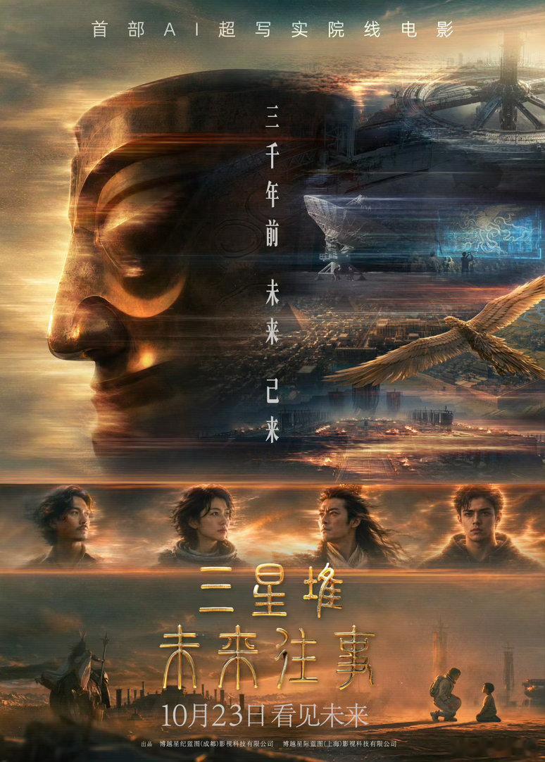 博纳影业《三星堆：未来往事》定档10月23日，号称首部AI超写实院线电影 #造浪吧国庆档##电影三星堆未来往事定档# ​
