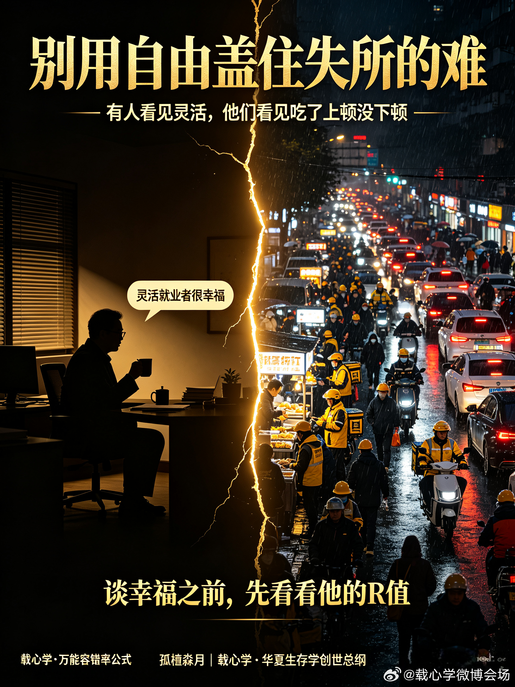 当国家某高等学府的某一个叫兽说出那一句“灵活就业者是一种福利，他们很幸福！”这句话会刺痛更多底层人民的心，我们用载心学四大公理拆解一下，不是底层3.2亿灵活就业的问题，而是这个时代的认知系统出了问题！这个叫兽我觉得国家应该给她加的晚餐加鸡腿🍗🍗🍗🍗，她这句话应该能引起国家对3 ​