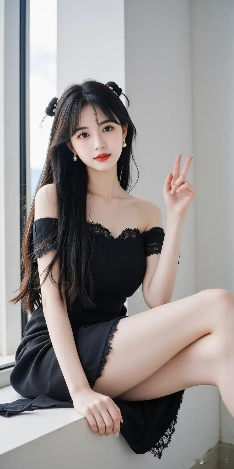 美女壁纸｜黑丝蕾丝连衣裙，甜美少女风，拍照姿势指南