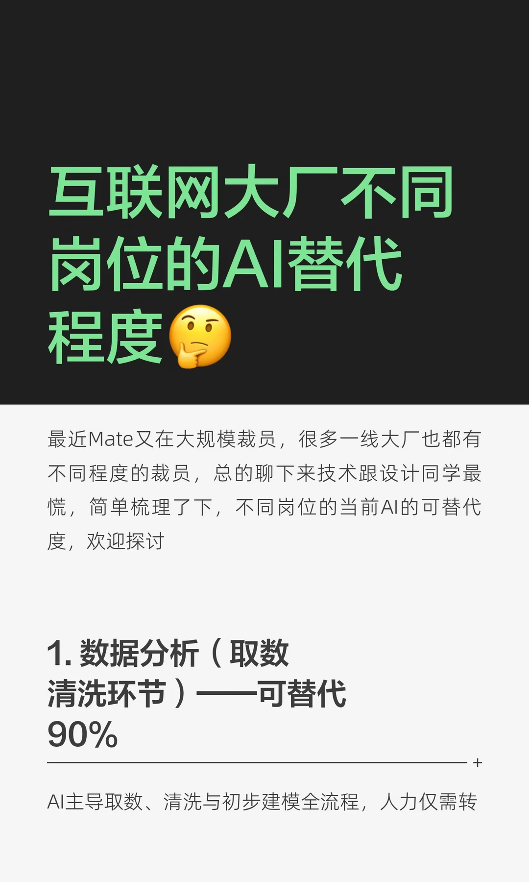互联网大厂不同岗位的AI替代程度🤔