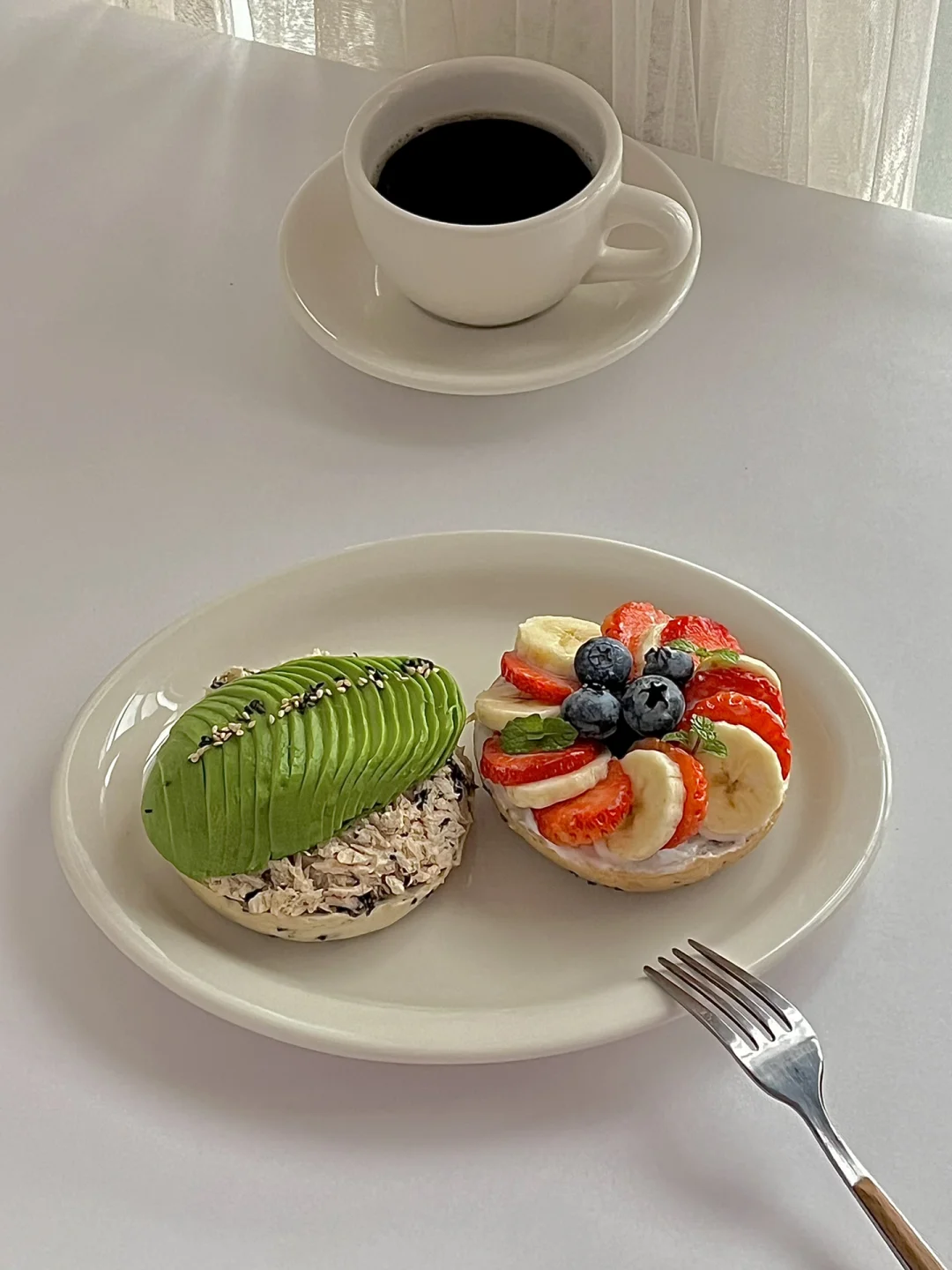 ☀️工作日早餐｜开放式贝果双拼三明治🥪