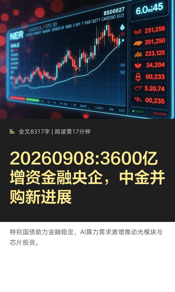 20260908:3600亿增资金融央企，中金并购新