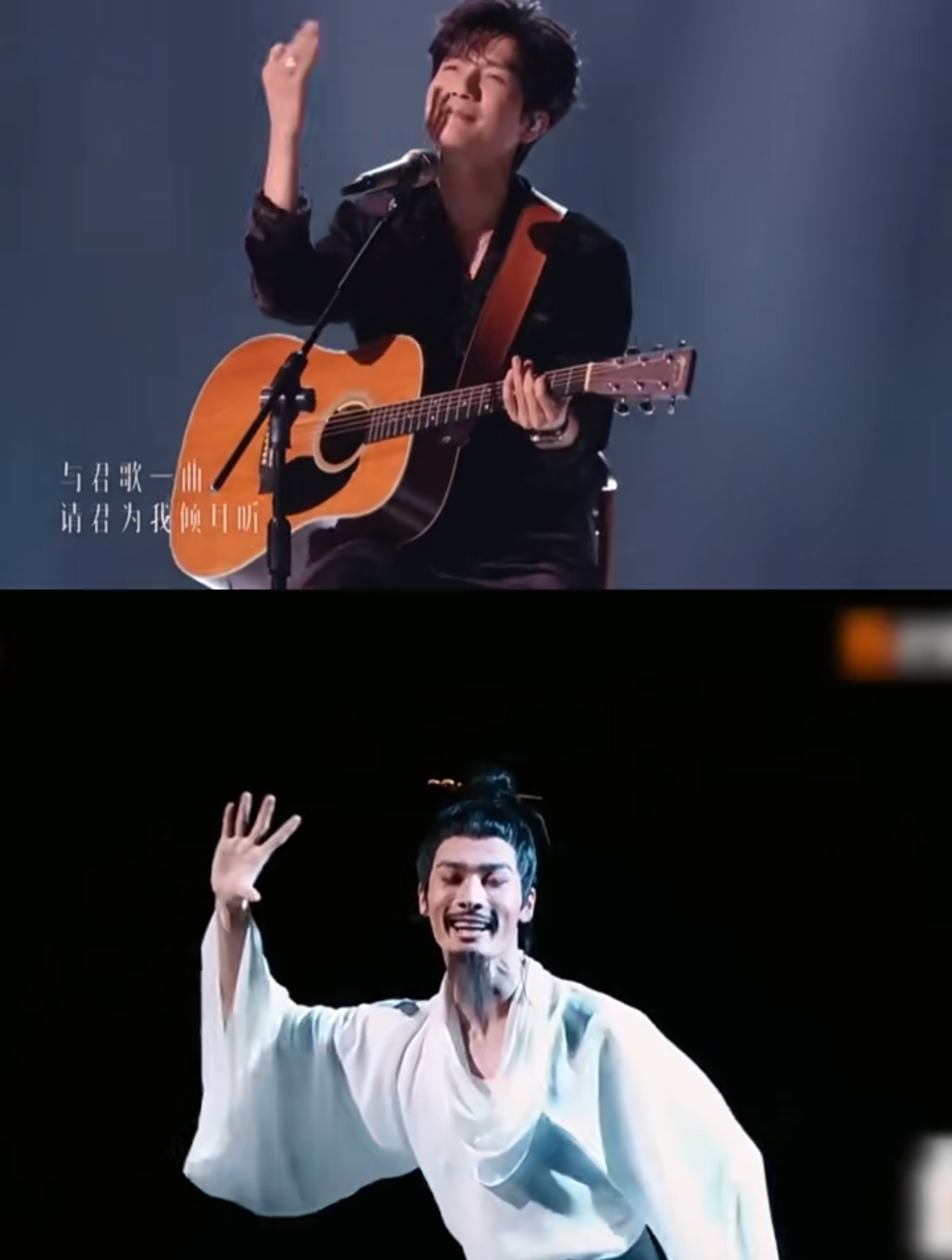 陈楚生《将进酒》遇上陆奎文舞蹈！一曲一舞，适配度封神。
陈楚生的《将进酒》配上陆奎文在《舞蹈新风暴》里的这段舞蹈，真真切切感受到艺术的互通融合。陈楚生抱着吉他浅吟高歌，把李白诗里的潇洒狂放唱得直击人心；陆奎文白衣起舞，身段飘逸舒展，“五花马”那段一出来瞬间让人沉醉。
歌好听，舞更是惊艳，两个作品剪辑