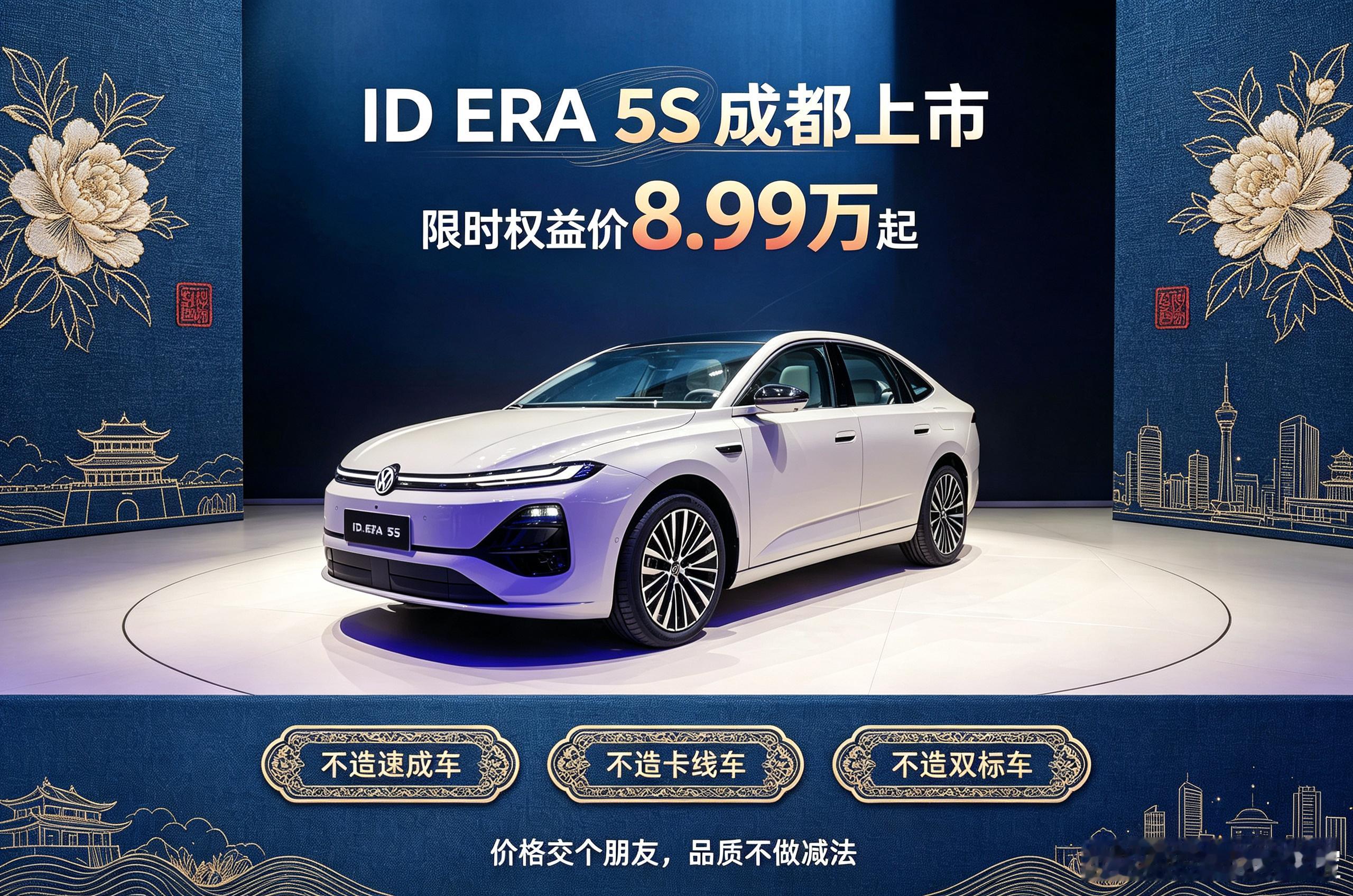 8 月 21 日 ，第二十九届成都国际车展现场，上汽大众 “ 德系超混智能家轿 ” I D. ERA 5S 迎来正式上市，共推出 Pure 版、Neo 版、Pro 版、Pro 领航版、Max 版五款车型，官方指导价 1 1 . 99 万元 -14.99 万元。作为上汽大众 I D. ERA 家族首 款轿车， I D. ERA 5S 以 “ 行云智行 ”“ 黄金标准 ”、 ​