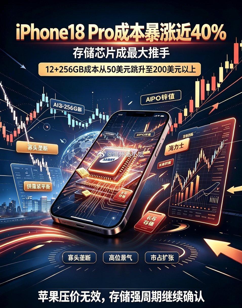 机构重磅预判：iPhone18 Pro成本暴涨近40%！存储成本成最大...