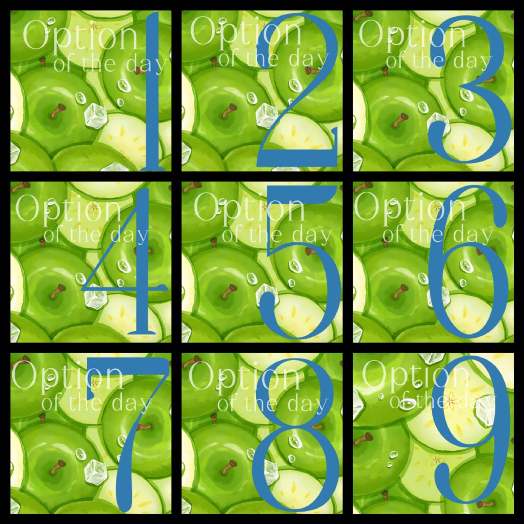#精美图[超话]##超合拍搭子请就位#👀
👀数字1-9
青苹果🍏趣味抽签
随缘选择~
帮你做决定
找搭子：报数字，抽自己的好运
备注：纠结选择，帮你做决定~ ​