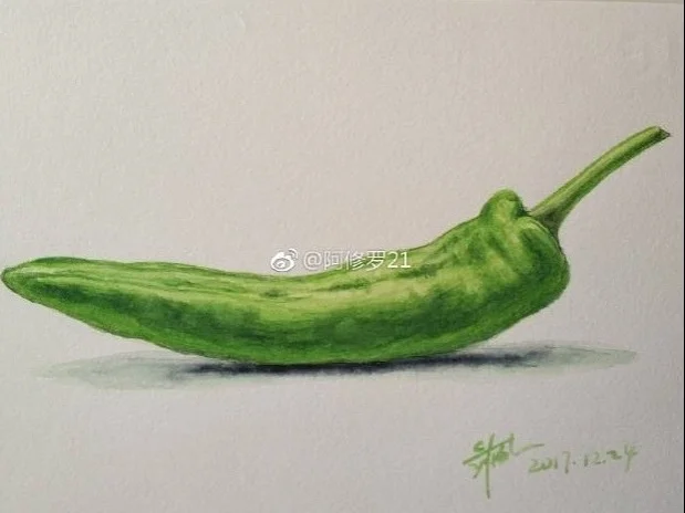 水彩，一只非常简单的绿椒。