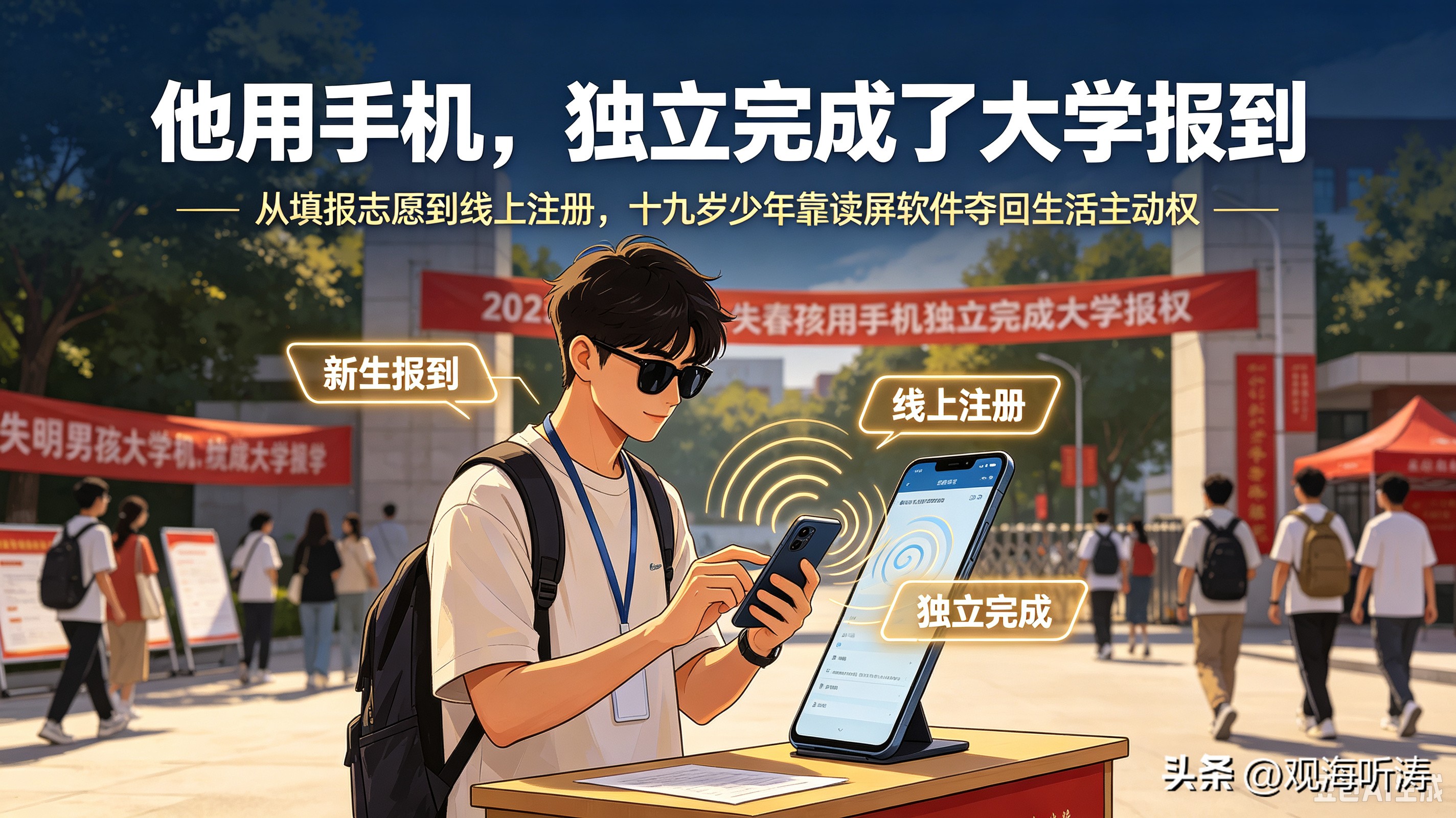 13年后，那个失明的男孩，独自用手机完成了大学报到