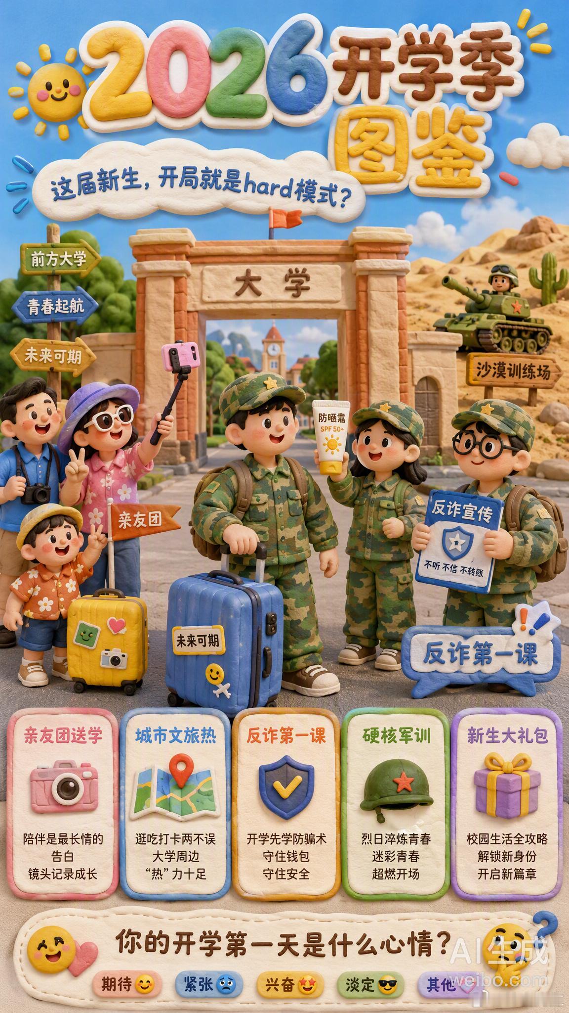#开学季##大学生喜爱内容共创计划#

九月开学，2026级新生们陆续奔赴校园。今年开学季有几个挺有意思的变化👇

🎒 【亲友团送学成新风景】
山东一大家子十几口包中巴送孩子上大学，送完不返程、原地旅游——开学季意外带火了城市文旅。长春更绝，直接把爆火的“西游天团”拉到火车站迎新，刚下火车 ​