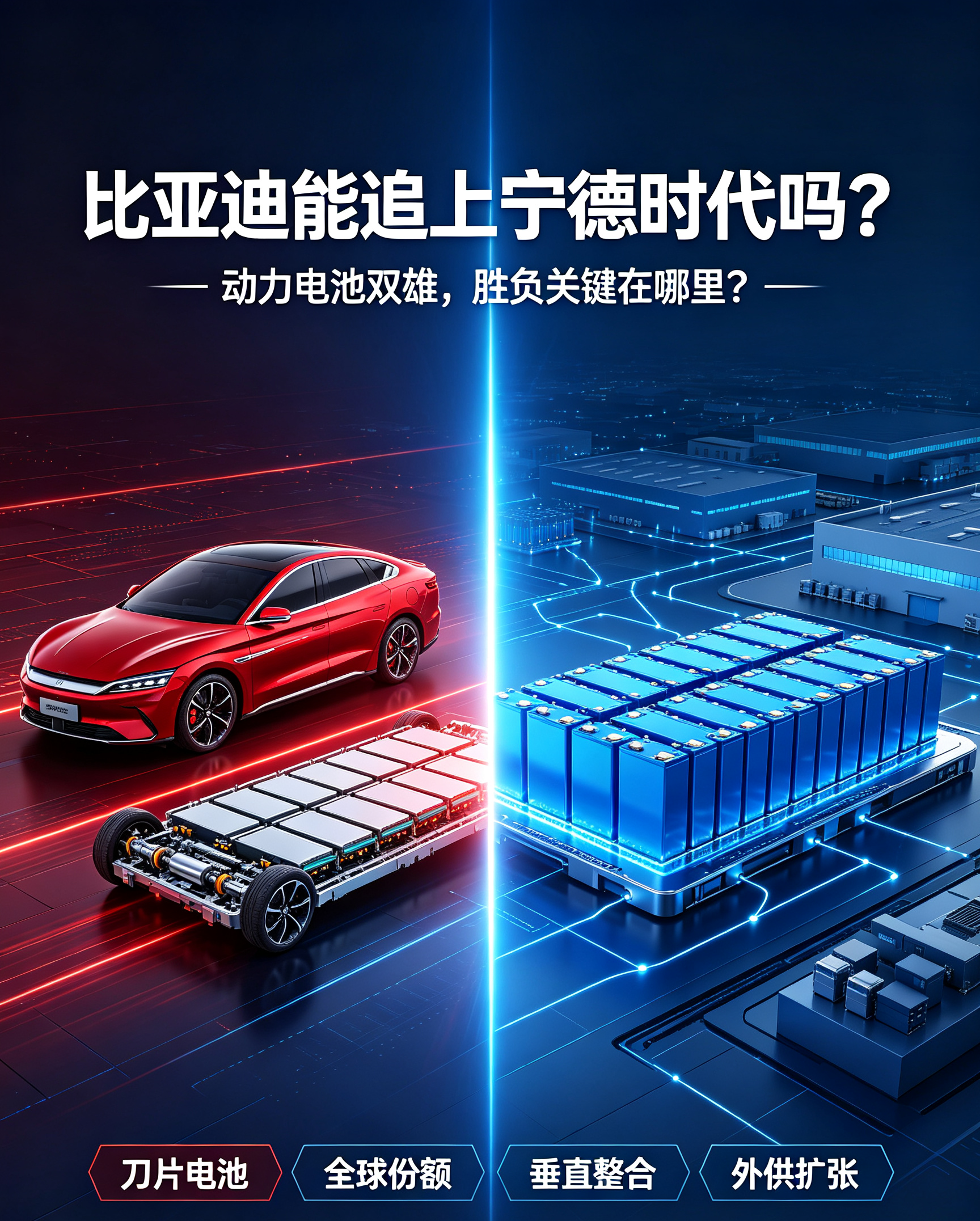 终极提问❗比亚迪电池，真的能反超宁德时代吗？
 
新能源圈最大争议：
比亚迪能不能最终超越宁德时代，成为全球电池第一？
 
今天说最真实、不吹不黑的行业真相！
 
很多人觉得：
比亚迪销量爆炸、刀片电池超强、成本无敌，
超越宁德时代只是时间问题！
 
但内行都知道：短期根本反超不了！差距不在技术，在