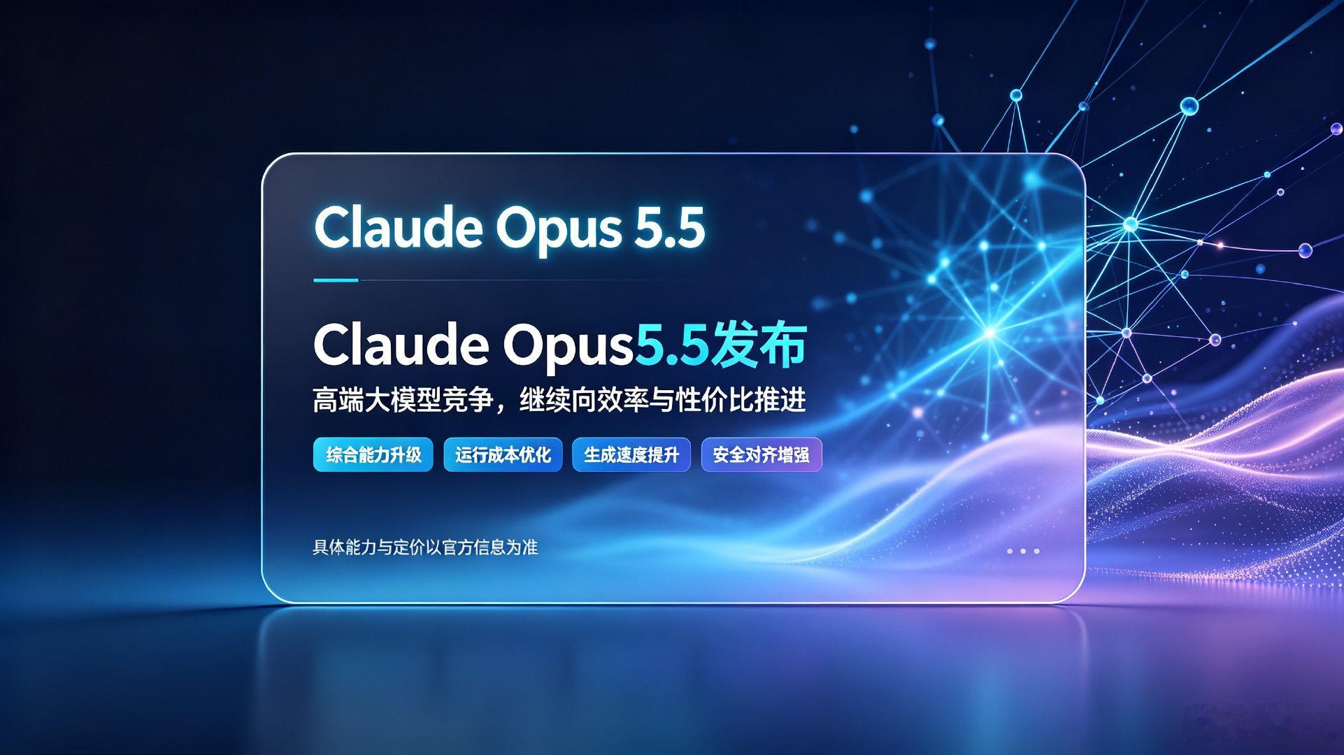 Anthropic推出全新Claude Opus5.5大模型，综合能力对标Fable5.1，相比上代Opus5，运行成本下降40%，生成速度提升超30%。在智能体编程、视觉推理、长文本专业任务上优化明显，同时强化安全对齐机制。性能不减、定价下探，进一步拉高高端大模型的性价比，AI行业竞争继续加剧。 ​