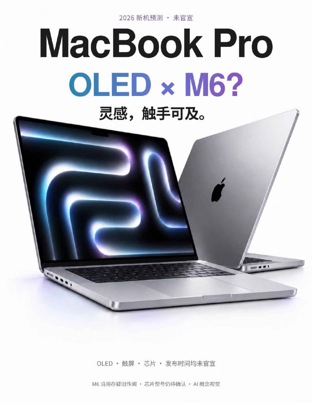 MacBook Pro新爆料：OLED屏幕搭配M6芯片，打造全新AI工作站！

传闻有望加入触屏与灵动岛，大幅优化创作者工作流。可本地运行AI模型，助力脚本、图像与视频创作。

OLED提升色彩观感，但传闻参数尚未得到苹果官方确认，等待实测。 ​