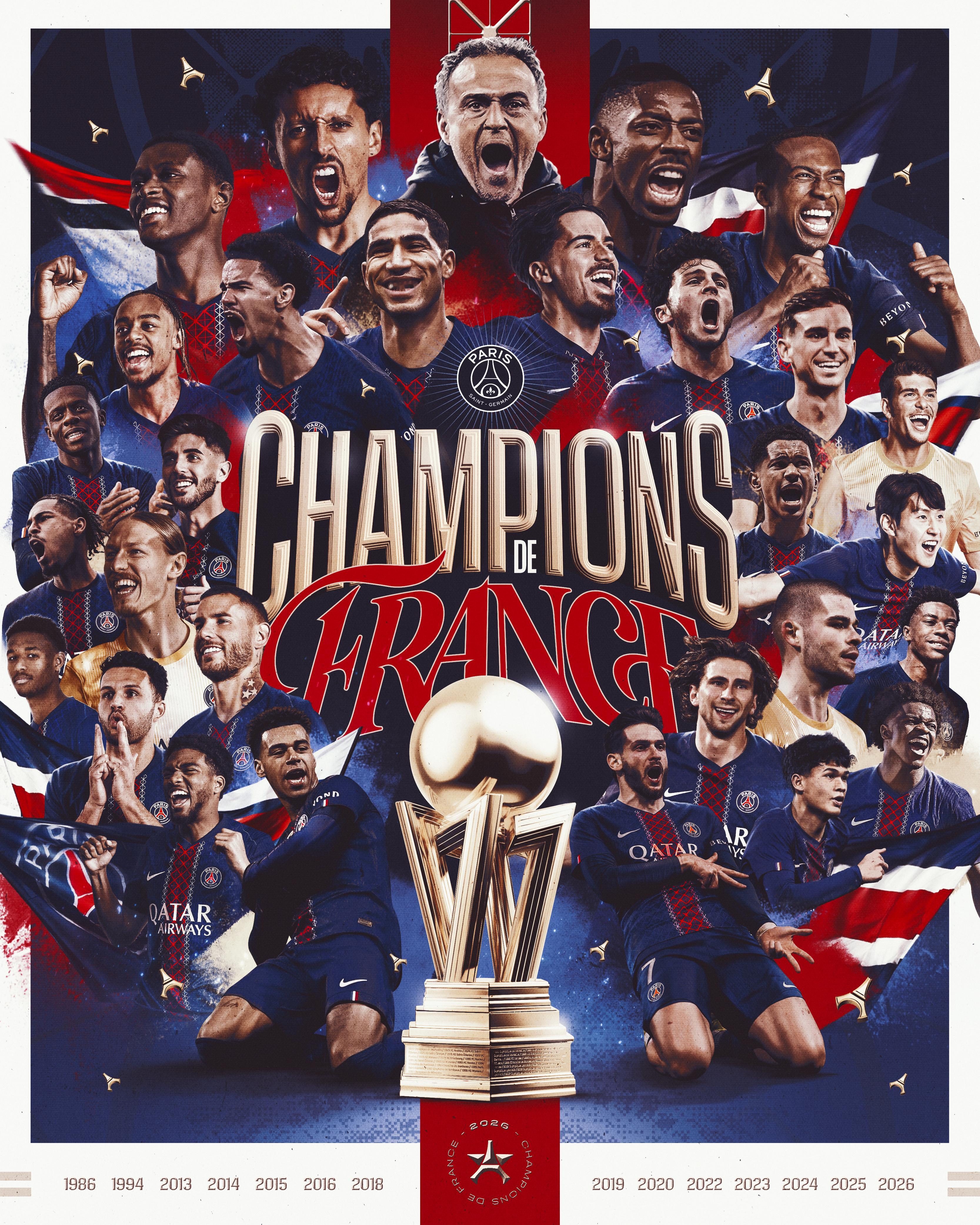 🎞️从1986到2026  🏆第14次法甲冠军，离不开每一个人的贡...