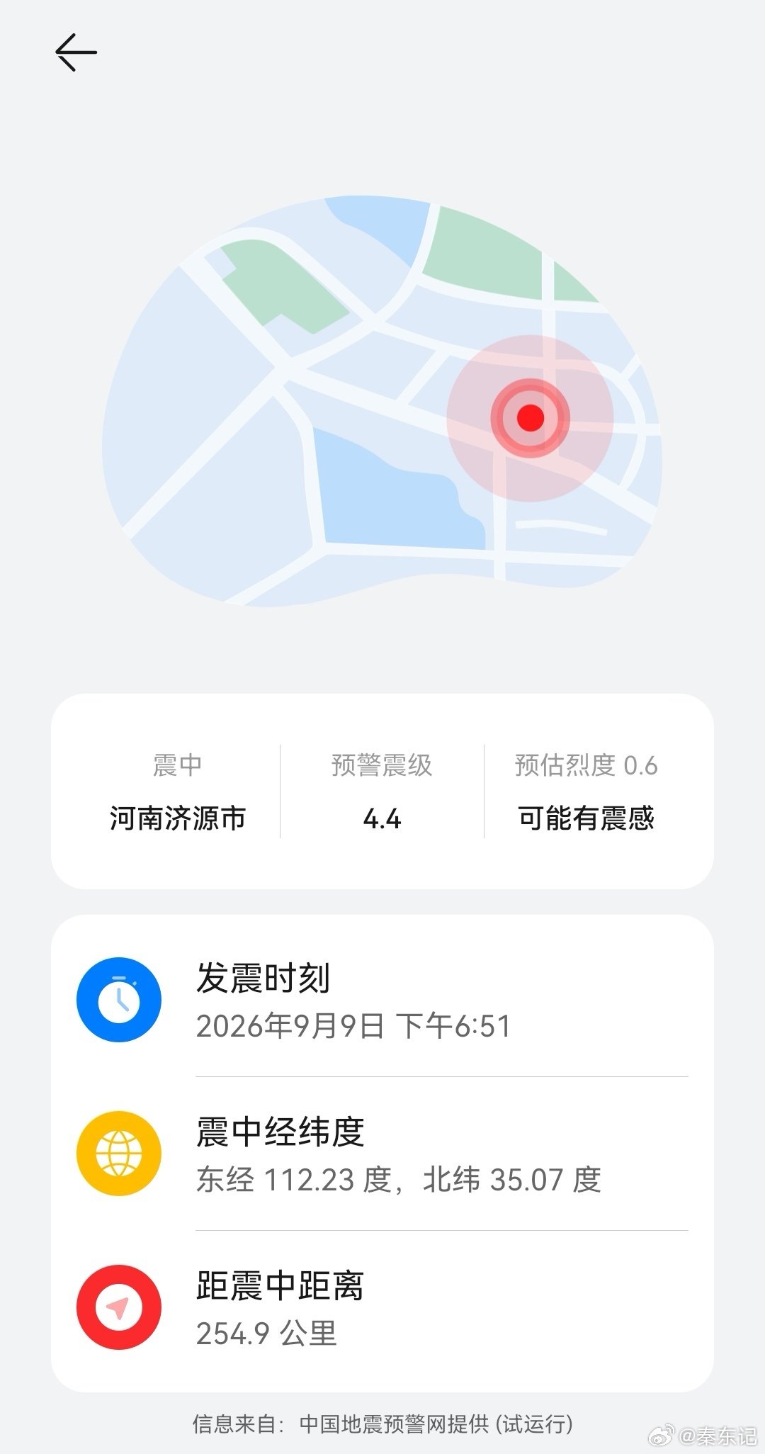 #河南地震# 收到预警了，突然弹出来吓我一跳，还好震级不大 ​