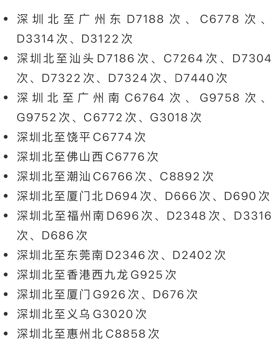 受台风影响深圳铁路部分列车停运今天坐高铁前记得先查一下车次
中央气象台9月2日10时继续发布台风蓝色预警，为确保旅客列车运行安全9月2日深圳铁路部分列车停运具体车次如下
温馨提示：在收到列车停运短信或在12306查询到列车停运信息后，可自车票发站乘车日期起30日内（含当日），在12306网站（手机客