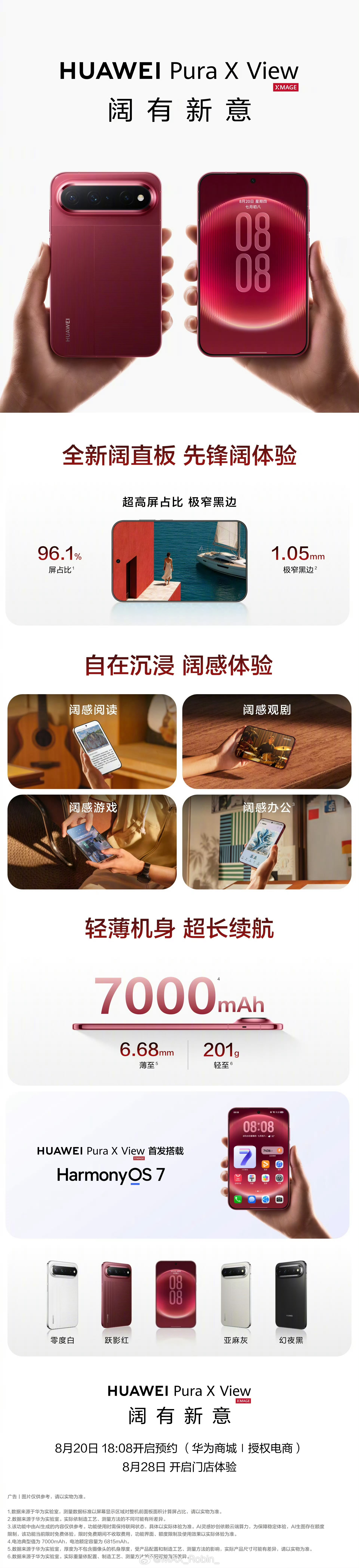 #华为阔直板手机亮相# Pura X View其实就是Pura X的精神延续，去掉折叠机构和那块没卵用的方形外屏，能塞下更大电池，也没有可靠性的顾虑。无论如何，直板机的受众始终比折叠屏更广。

我也用了一段时间Pura X，虽然当不了我的主力机或者主力的备用机，但这个屏幕比例刷信息流、双手打字都确实很爽。

 ​