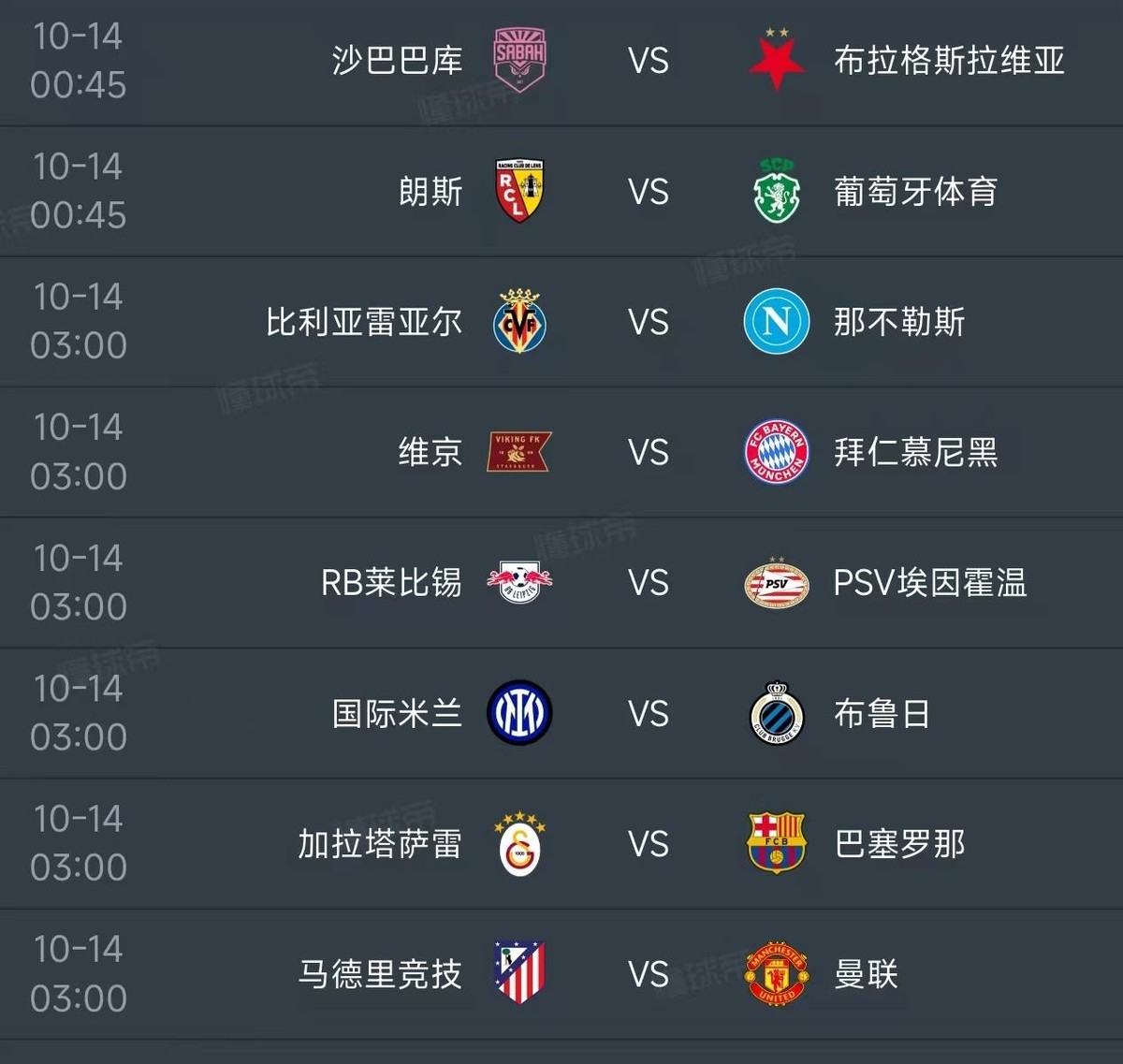欧冠第二轮明晨开打，五场硬仗把豪门底裤都摆上台面。维京碰拜仁，挪超球队再猛也挡不住德甲机器，首轮5比0博德闪耀那股狠劲还在；国米主场打布鲁日，蓝黑军团不想再让主场丢分；加拉塔萨雷迎巴萨，土超魔鬼主场对上西甲8轮34球的锋线，不是比谁漂亮，是比谁先怂；马竞碰曼联最扎心，西甲铁血主场撞上红魔英超6轮才1