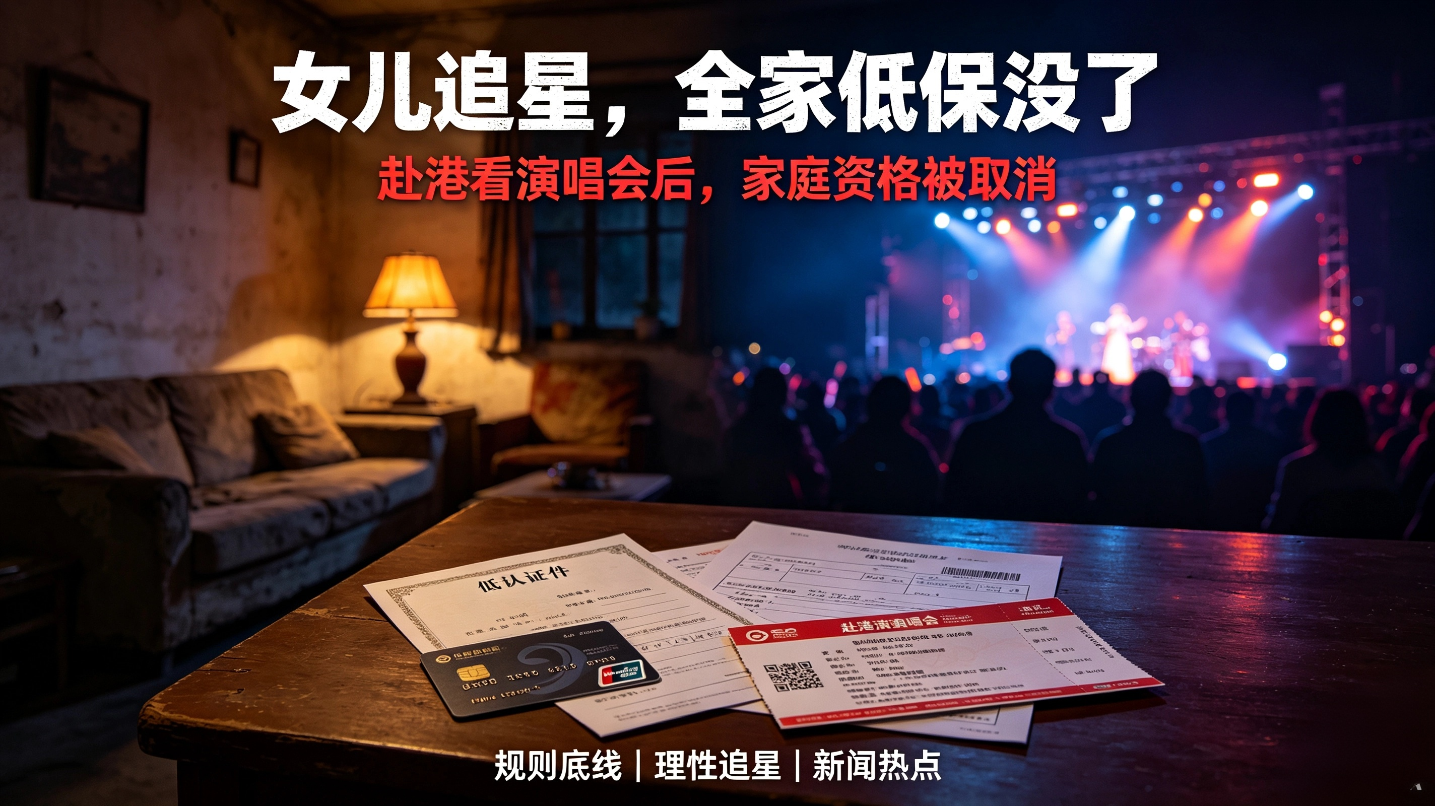 代价惨重！低保女孩执意赴港追星，全家低保被取消，家人崩溃落泪
 
近日江西一桩真实事件刷屏全网，让人唏嘘不已。一名家境困难、全家依靠低保维持生计的中专女孩，不顾家人和帮扶干部反复劝阻，执意花费数千元赴香港观看演唱会。
 
工作人员早已明确告知她，低保以全家为单位审核，一旦出现出境、大额娱乐消费记录，