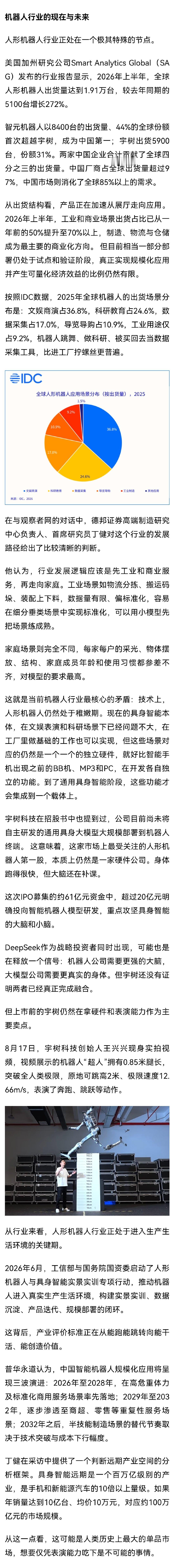 #宇树科技开盘暴涨#【宇树上市暴涨629%，#中国机器人路在何方#？】#宇树科技高开629.44%# 为什么出货量只有宇树三十六分之一的Figure AI，估值是宇树的四倍以上？为什么Optimus尚未对外商业化销售，却已经支撑起数千亿美元的估值想象？（​