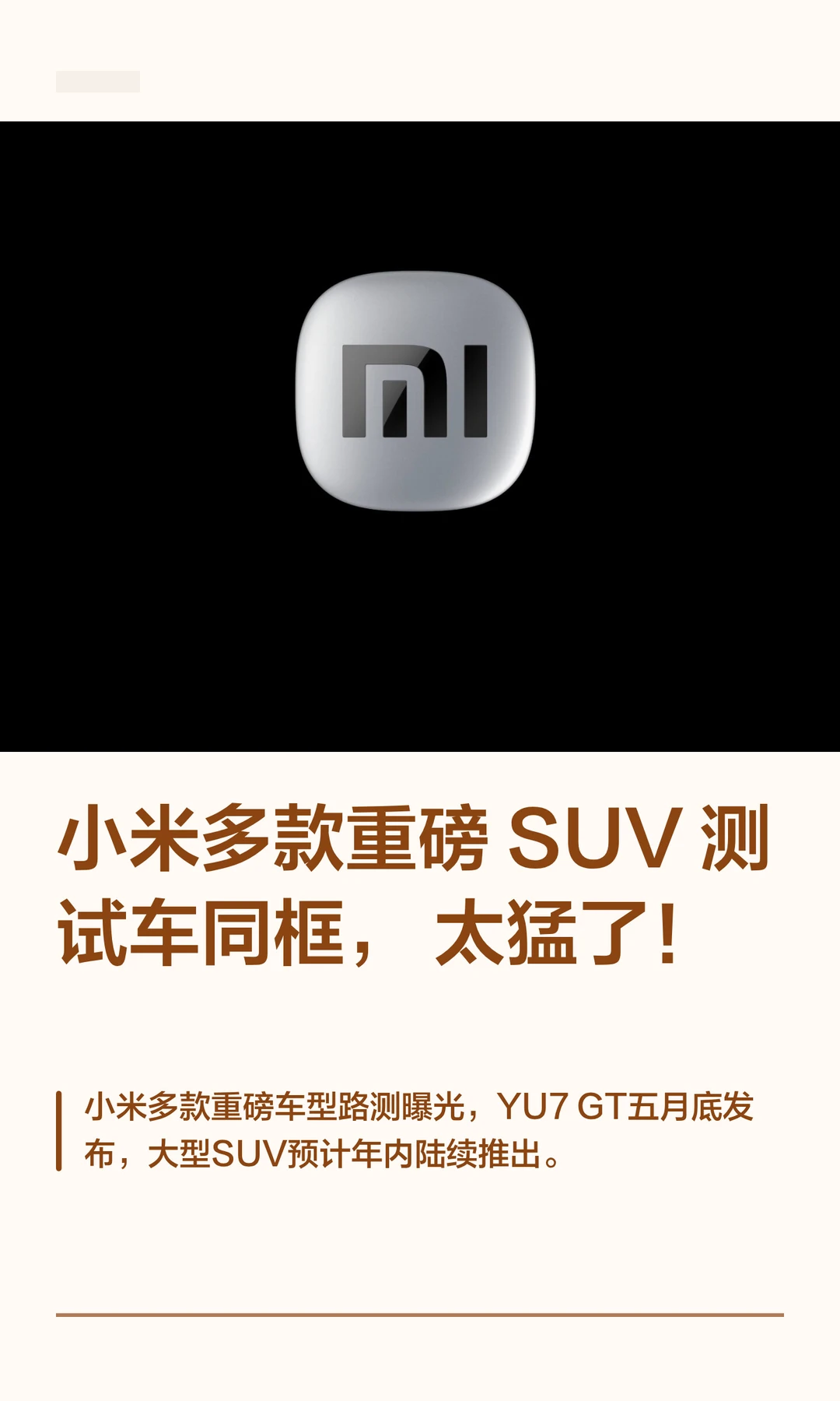 小米多款重磅SUV 测试车同框，太猛了！