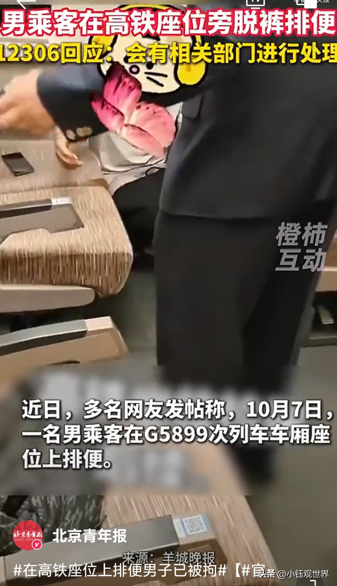 奇葩的人怎么这么多？

官方通报，男子在高铁座位上排便。都不注意下自己形象的？高铁有厕所，难道这么大的人都不知道去厕所？


高铁是人员密集的公共空间，车厢内设有专用卫生间，本可以合理解决需求，这名男子却直接在座位上排便，这样的行为，不仅造成严重的卫生污染，给同车乘客带来强烈的不适，也扰乱了列车正常