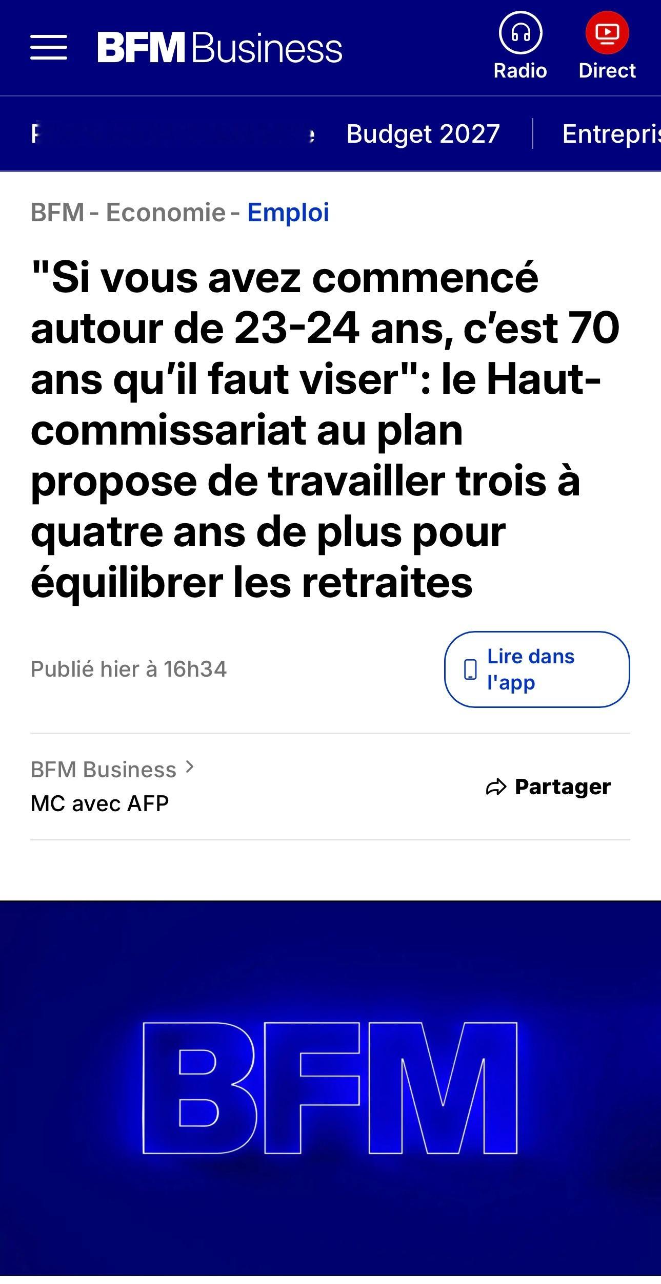 【法国的退休年龄又要延迟了！】⭕缴费年限通常为43年，这意味着要领取全额养老金，必须工作46或47年。

⭕“如果你18岁开始工作，退休年龄就不是61岁，而是64岁；如果你是在23、24岁左右开始工作的，那么退休年龄则应以70岁为目标。”

尽管已进行了一系列养老金改革，但据战略与规划高级委员会称，我 ​