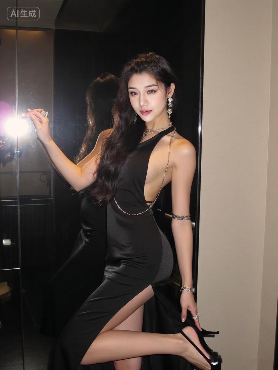 夜晚就是展现自我的舞台，穿上优雅黑裙，自信自拍简直太有感觉了！就像都市...