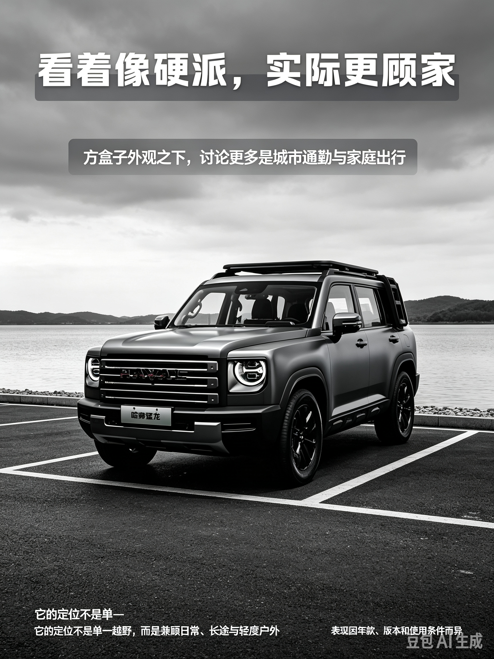2026款哈弗猛龙PLUS，中型插混四驱SUV，方正硬朗的硬派外观辨识度很高。搭载Hi4混动系统，可油可电，既能轻松应对非铺装路面，也适合城市日常通勤。轴距宽裕，车内空间实用，兼顾通过性、能耗表现与家庭出行需求。【来自懂车帝车友圈】