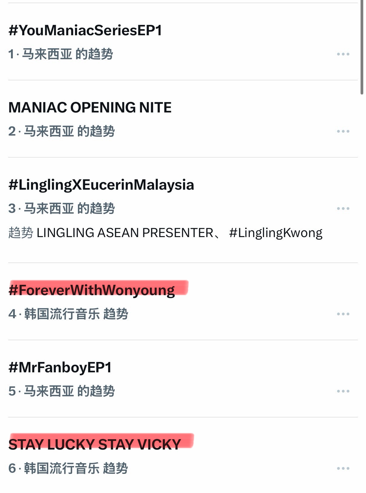 元英生日趋势🎂

#ForeverWithWonyoung#
中国趋势 第一🥇
中国香港趋势 第一🥇
韩国趋势 第一🥇
美国趋势 第三🥉
马来西亚趋势 第四
越南趋势 第五
澳大利亚趋势 第八
全球趋势 第八

#STAY LUCKY STAY VICKY#
中国趋势 第二🥈
中国香港趋势 第二🥈
美国趋势 第三🥉
马来西亚趋势 第六 ​