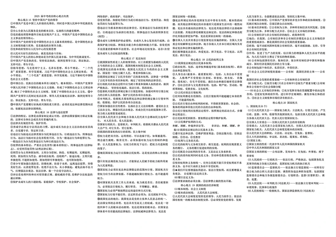 2025届中考政治核心观点归类15至24