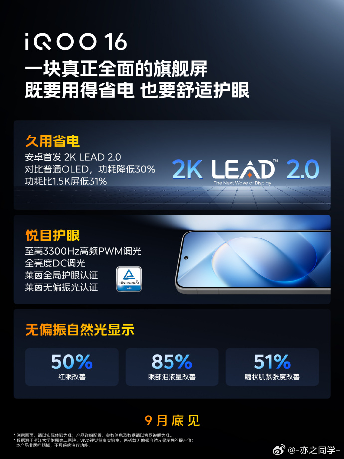 #iQOO16# 买性能旗舰有个挺实际的纠结：高清和高刷都想开，又不想为了省电，买回来先把显示设置降一档。iQOO这次公布的2K LEAD 2.0显示架构，以及和三星显示定制的高刷新率驱动IC，聊的就是这笔耗电账。

驱动IC可以理解成负责让屏幕按节奏显示画面的芯片。分辨率和刷新率往上走，背后的驱动也得跟上。 ​